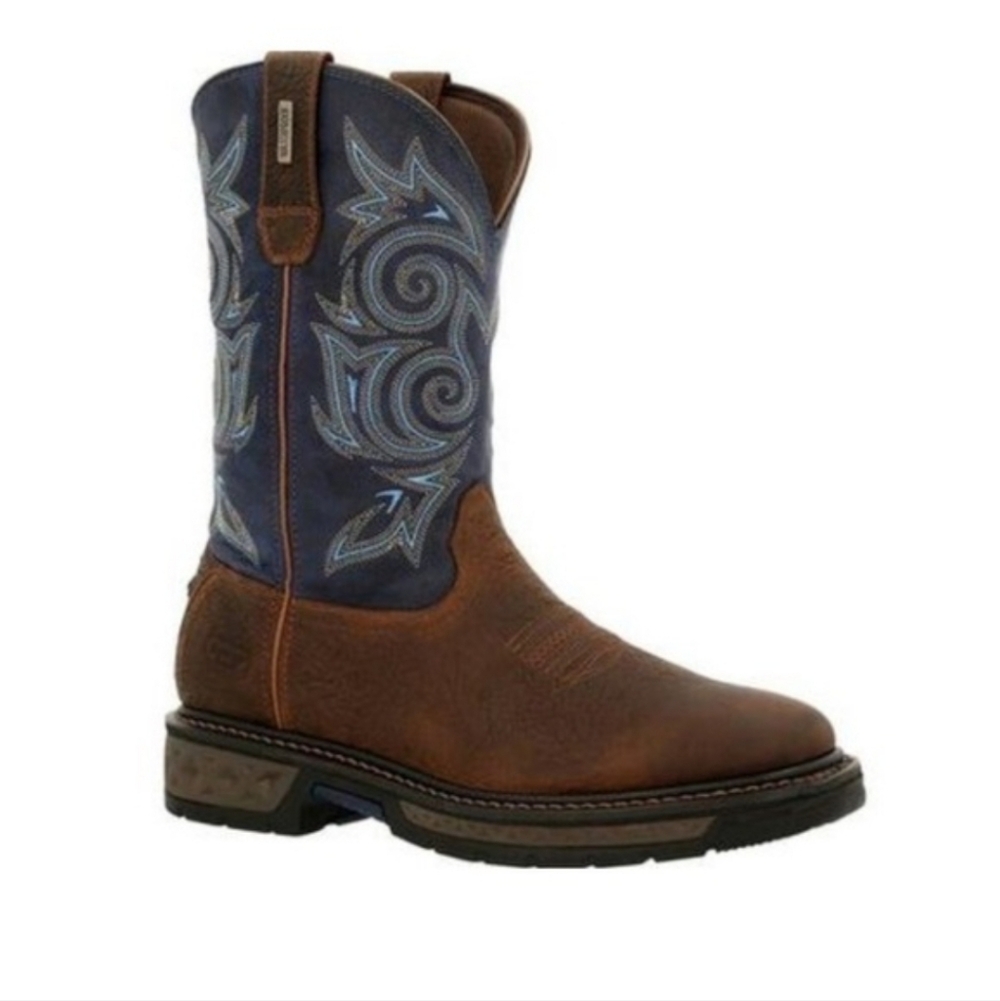 Georgia‎ Boot Carbo-Tec LT Waterproof Western Boots Brown Navy Men's Size 8.5